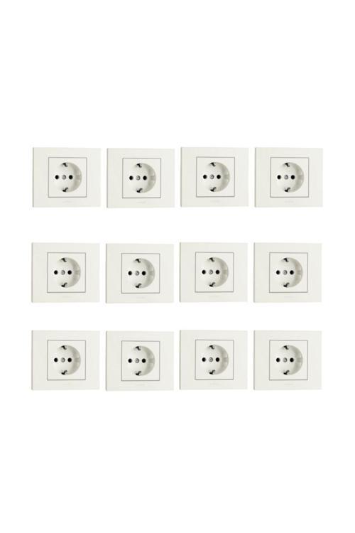 12 Adet Ovivo Grano Beyaz Topraklı Priz (çerçeve Dahil)