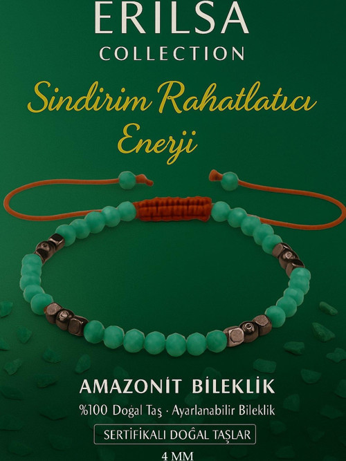 Sertifikalı Sindirim Rahatlatıcı Enerji Bilekliği – Amazonit Terahertz Doğal Taş İnce Model