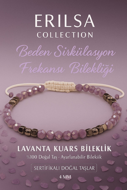 Sertifikalı Beden Sirkülasyon Frekansı Bilekliği - Lavanta Kuvars Terahertz Doğal Taş 4 mm