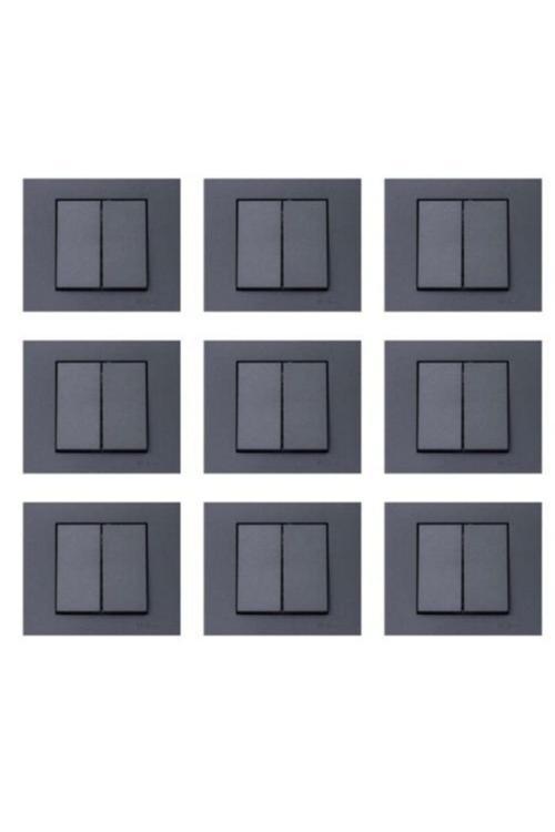 9 Adet Ovivo Grano Füme Komütatör İkili Anahtar Çerçeve Dahil 9'lu Paket/set