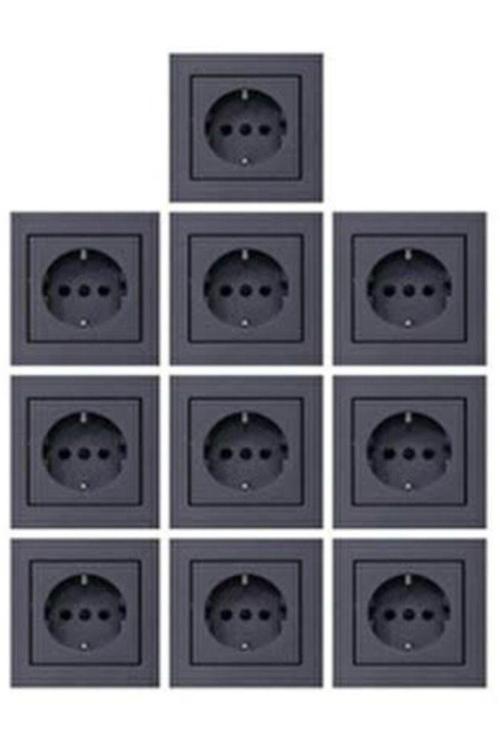 Grano Füme Topraklı Priz 10 Adet Çerçeve Dahil