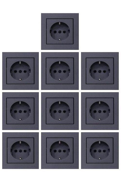 10 Adet Ovivo Grano Füme Topraklı Priz  Çerçeve Dahil Tem