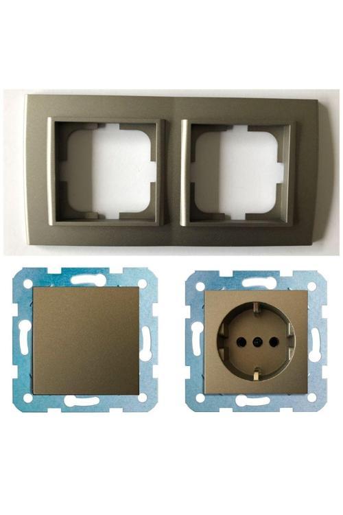 Mina Antrasit Ikili Set - Anahtar - Topraklı Priz