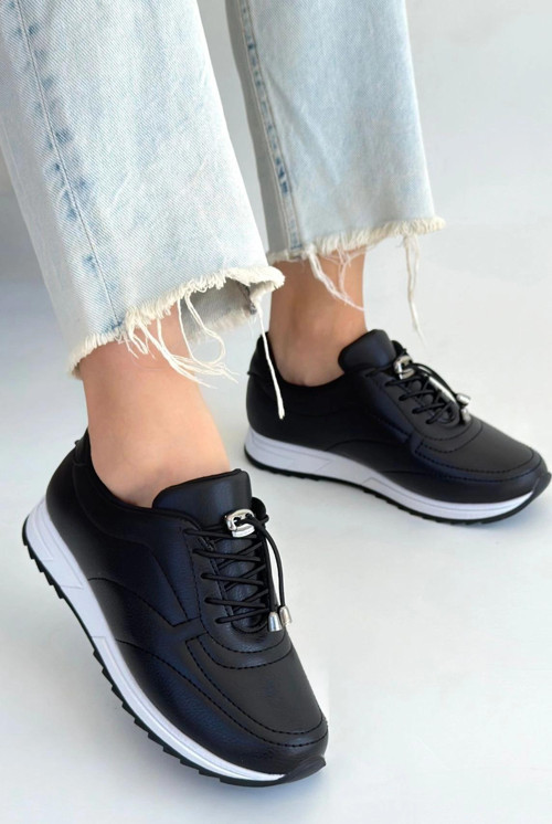 Finna Siyah Cilt Bağcıklı Spor Ayakkabı