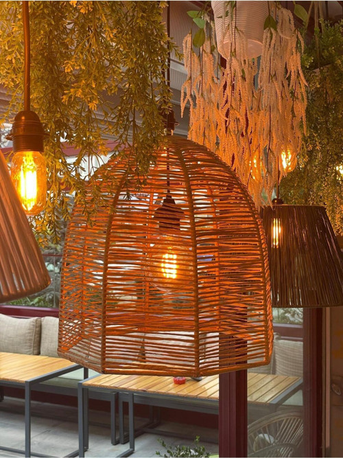 Kafes 40X45Cm Hasır Avize Bohem Avize Jüt Avize Oda Mutfak Salon Avize Restoran Kafe Avize