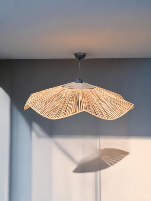 Çiçek Hasır Avize 65X65Cm Bohem Avize Jüt Avize Oda Mutfak Salon Avize Restoran Kafe Avize
