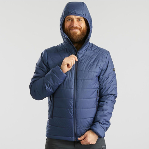 Erkek Outdoor Trekking Kapüşonlu Şişme Mont - Sentetik / Mavi - Mt100 -5°C