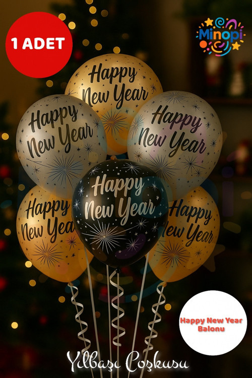Happy New Year Yılbaşı Balon Seti 1’Li – Altın Gümüş Siyah Parti Ve Süsleme Balonları
