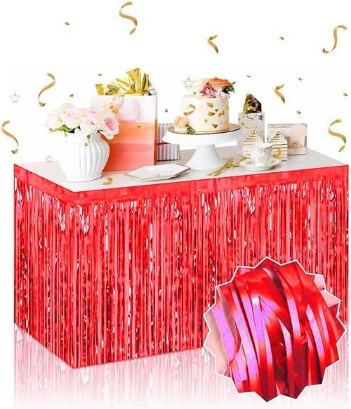 Kendinden Yapışkanlı Kırmızı Metalize Püsküllü Masa Eteği – 75 X 275 Cm Parti Süslemesi (4915) Go-53