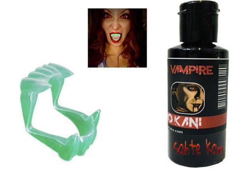 Fosforlu Çift Damak Takma Vampir Dişi Ve 50 Gr Tiyatro Kanı (4915) Go-53-vice/(1395)