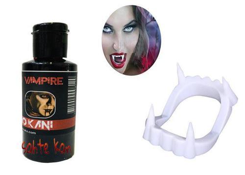Beyaz Renk Çift Damak Takma Vampir Dişi Ve 50 Gr Tiyatro Kanı (4915) Go-53-vice/(1395)