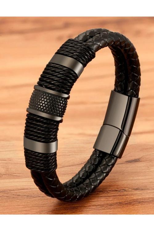 Erkek Bileklik Hakiki Deri Hasır Örme Tarz Moda