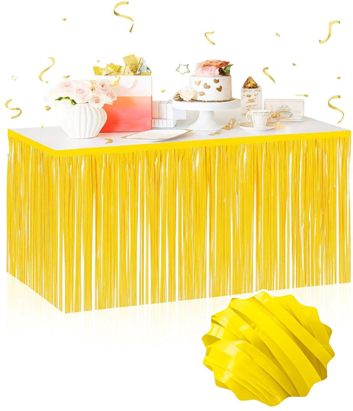 Kendinden Yapışkanlı Makaron Sarı Püsküllü Masa Eteği – 75 X 275 Cm Parti Süslemesi