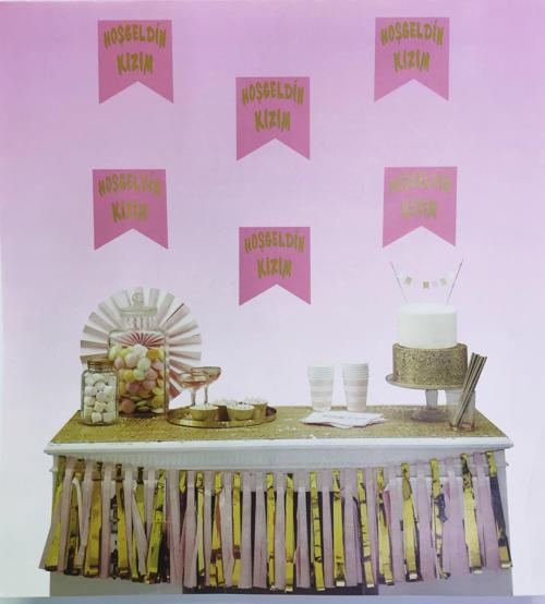 Pembe Üzeri Altın Hoşgeldin Kızım Flama Süs (4915) Go-53-vice/(1395)