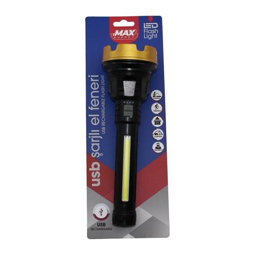 Büyük=24cm 2in1= Osl Led - Cob Led Usb Şarjlı El Feneri 3-kademe Işık - Flaşör Şarj Gösterge (4915)