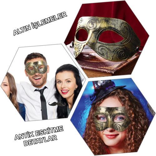 Altın Eskitme Yüz Maskesi - Antik Tarz Balo Maskesi (4915) Go-53-vice/(1395)