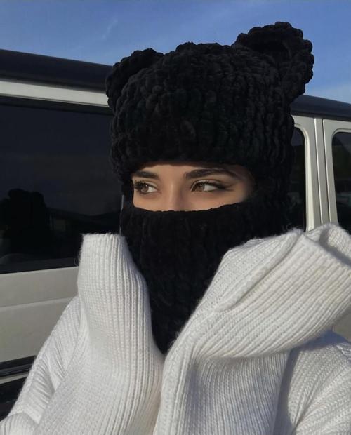 Siyah Puffy Kar Maskesi, Yeni Trend, Bere , Yeni Moda , El Yapımı,Balaclava