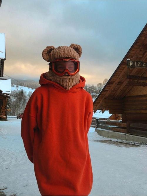 Sütlü Kahve Puffy Kar Maskesi,Moda,Trend Tasarım El Yapımı, Şapka, Kış, Bere,Snowboard, Balaclava