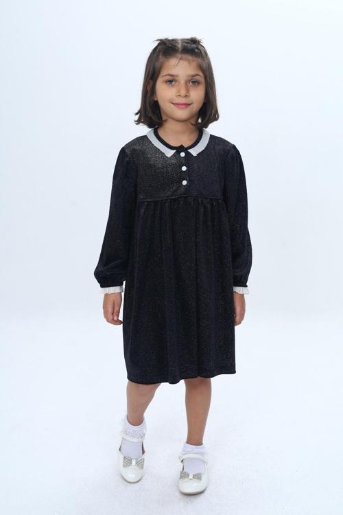 Toontoy Kız Çocuk Yaka Düğmeli Fırfırlı Elbise