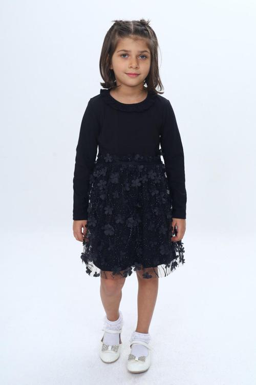 Toontoy Kız Çocuk Yaka Fırfır Etek 34 Çiçekli Tüllü Elbise