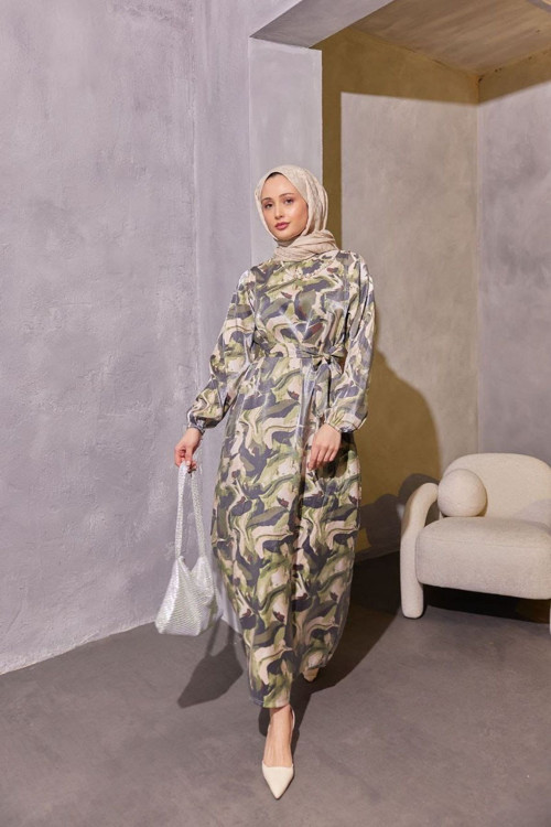 Parlak Karışık Dokuma Tesettür Elbise Moda P302010