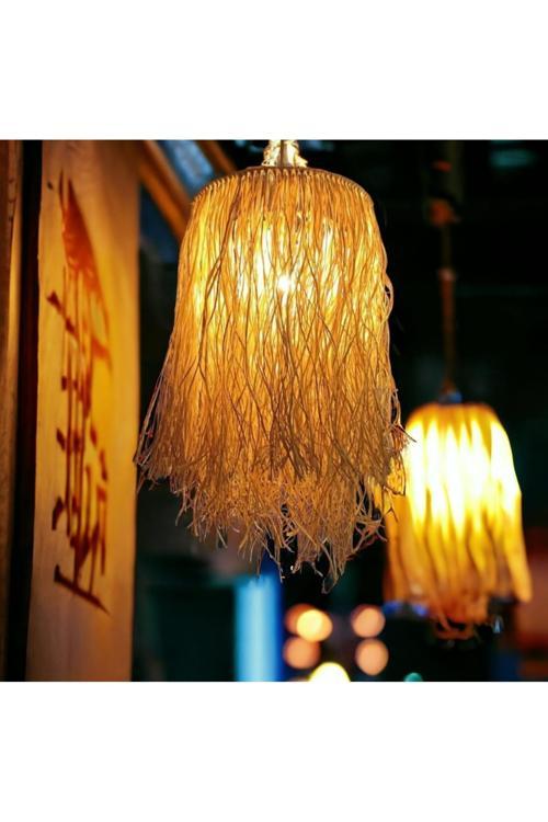 AYGHOME Hasır Avize Hasır Saçaklı Rafya Avize