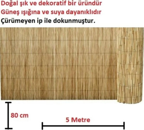 80 Cm X 5 Metre Kamış Hasır Bahçe Çiti Gölgelik Balkon Çiti Bambu Çit Dekorasyon