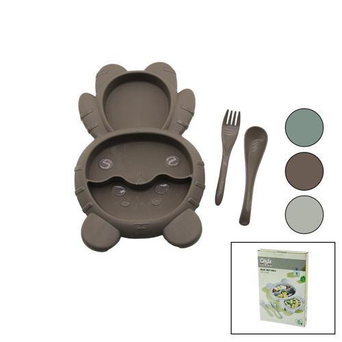 Ayıcık Model=3 Bölmeli Bebek Beslenme Seti 3pcs=mama Kabı-kaşık-çatal 500ml Renkli Plst (4915) Go-53