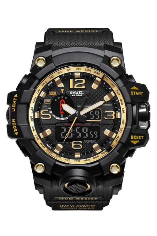 Erkek Kol Saati Analog Dijital Spor Siyah Moda Trend Saat Gold 1545