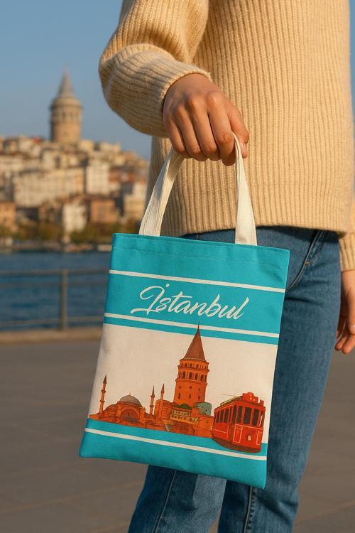İstanbul Temalı Ham Bez Omuz Çantası 1 Adet