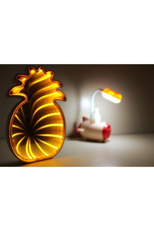Aynalı Led Yansımalı Ananas İle Tepe Lambalı Kalem Traşlı Kırmızı Uçak Masa Lambası Gece Lambası
