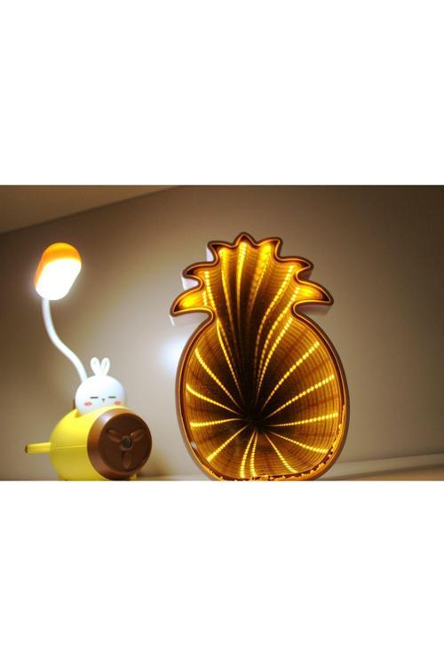 Aynalı Led Yansımalı Ananas Ile Tepe Lambalı Ve Sarı Kalem Traşlı Uçak Masa Lambası Gece Lambası