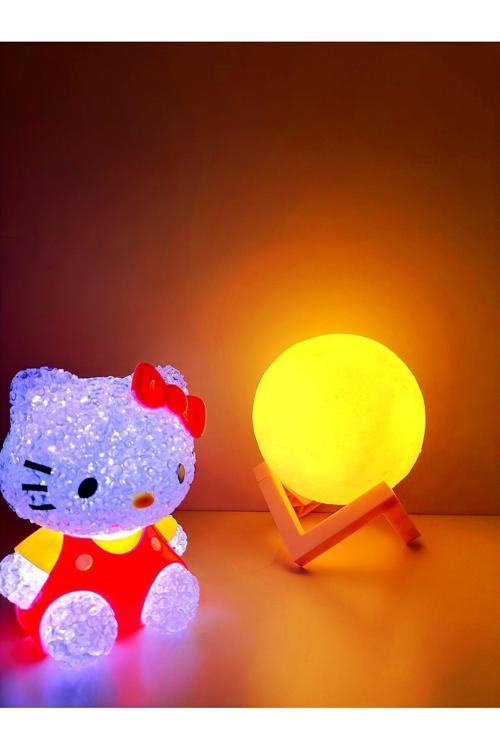Hello Kitty Ile 3D Küre Gece Lambası , Rcb Led Renk Değiştiren Damla Silikon Hediye Kutusu