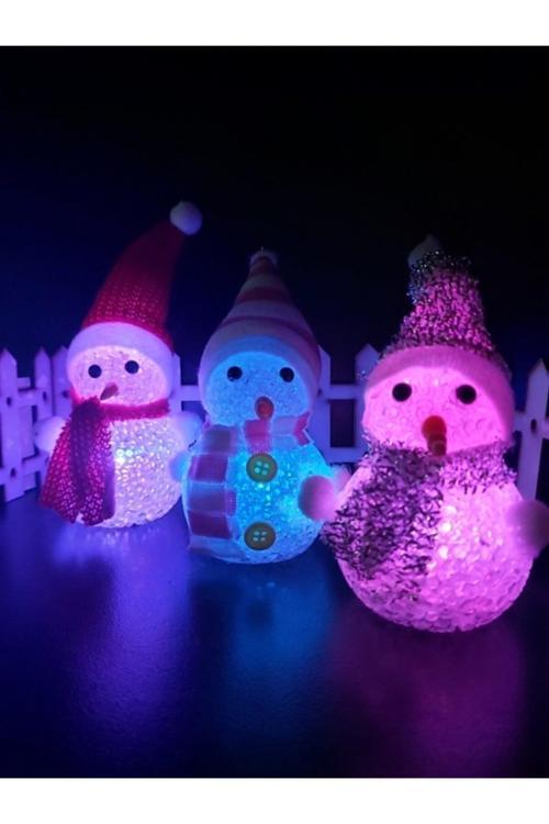 3'Lü Dekoratif Led Işıklı Kardan Adam Gece Lambası