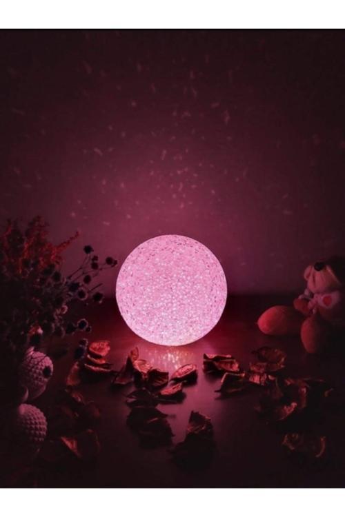 Yıldız Saçan Led Işıklı Beyaz Renk Değiştiren Dolunay Gece Lambası