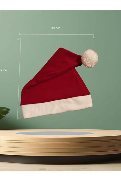 Yılbaşı, Noel Şapkası, Yeni Yıl Şapkası, Kırmızı Polar, Pon Pon Uçlu