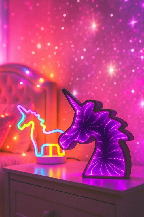 Unicorn Neon Ve Aynalı Unicorn Led Gece Lambası