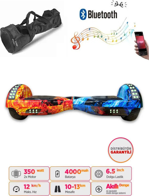 Hoverboard Elektrikli Kaykay Full Ledli Bluetooth Hoparlörlü 6.5 Inch Çanta Hediyeli D10