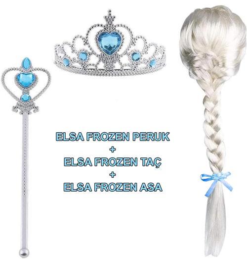 BFS Örgülü Karlar Ülkesi Frozen Elsa Peruğu Tacı Ve Sopası Çocuk Boy