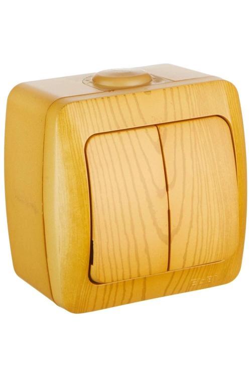 5 Adet Sıva Üstü Kayın Ahşap Renkli Komütatör İkili Anahtar Alsu / Elbi