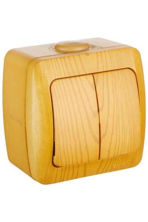 10 Adet Sıva Üstü Kayın Ahşap Renkli Komütatör İkili Anahtar Alsu / Elbi