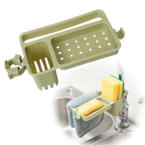 Musluğa Takılan Sünger Havlu Askılı Sabun Hazneli Mutfak Banyo Lavabo Düzenleyici Organizer (4915) G