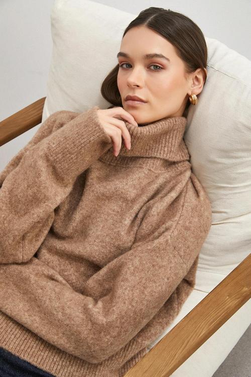 Balıkçı Yaka Uzun Kollu Kazak Vizon