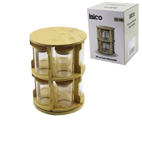 10 PCS YUVARLAK - DÖNER STANDLI CAM - BAMBU KAPAK TUZLUK - BAHARATLIK BAMBU STAND (4490)