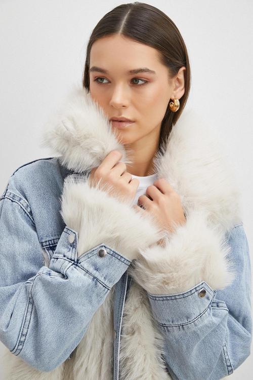 Kot Garnili Kürklü Mont Mavi