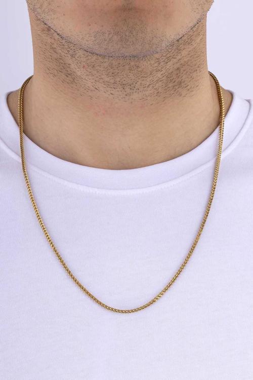 Altın Kaplama Köşeli Kare Kesim Erkek Çelik Zincir