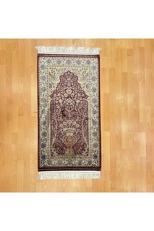 Mihrâb-ı Gülzâr Motifli 60x120 CM İpek Seccade Bordo