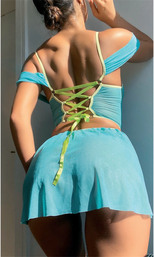 Kadın Fantazi İç Giyim Turkuaz Fantezi Kleopatra Kostümü - Şehvetli ve Zarif Tasarım