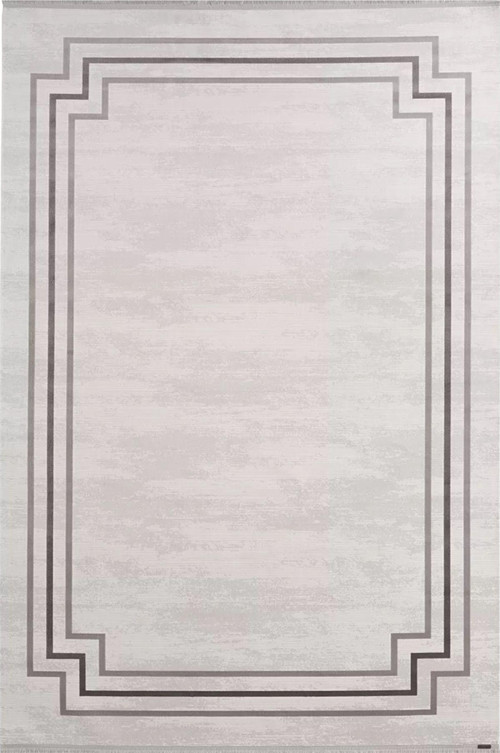 Telve Bambu Tarz Modern Akrilik Dokuma Halı Çerçeveli Desenli Salon Oturma Odası Halısı – Gri & Krem