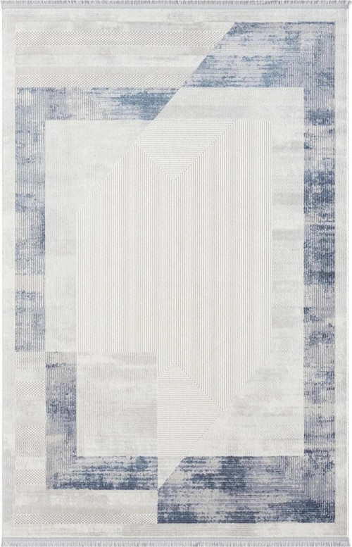 Dream Krem Halı Mavi Çerçeveli Kenarlı Modern Desen Akrilik İplik Salon Ve Oturma Odası Halısı